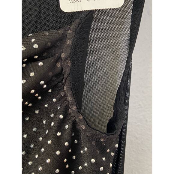 Free People Mirrorball Crop Tank Top Cowl Mesh Crystal Embellished Black Size XS - Picture 9 of 13